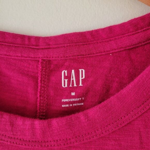 GAP Foreversoft T Long Sleeve Pink Top Cotton Blend M Bright Beet - Picture 2 of 5